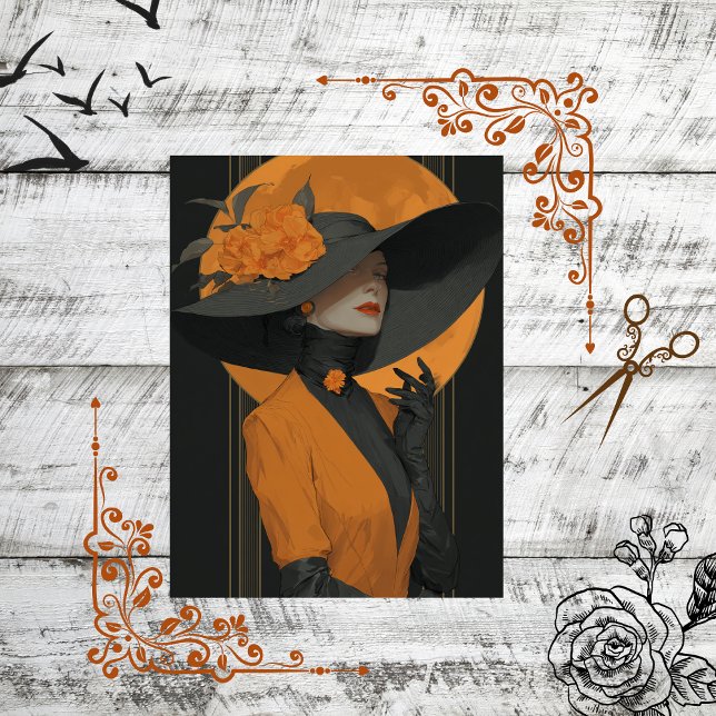 Decoupage Elegant Lady in Halloween Herbstkleid Seidenpapier (Von Creator hochgeladen)