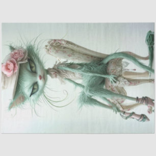 Decoupage Elegant Mint Green Cat Vintager Stuhl Seidenpapier