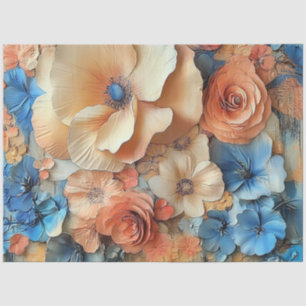 Decoupage Elegante Pastel Blume Blue Peach Cream Seidenpapier