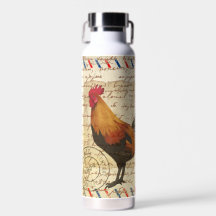 Decoupage Ephemera Rooster Barfarm Wasserflasche