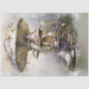 Decoupage Fairytale Mushroom House Lilac Filligree Seidenpapier