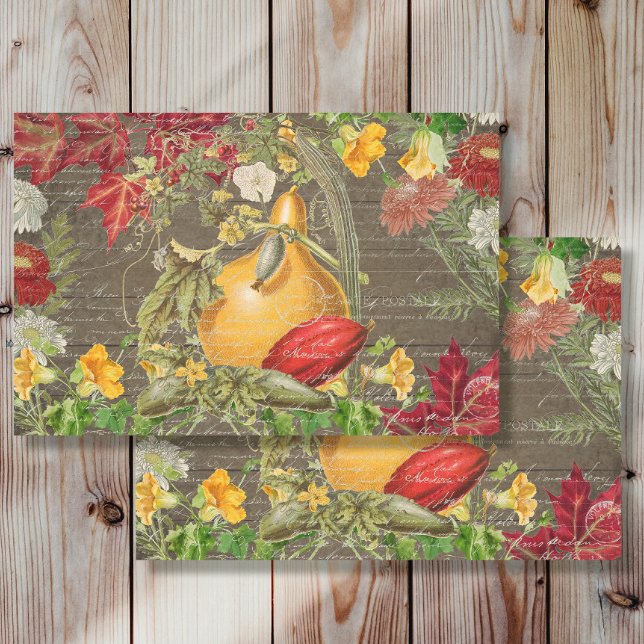 Decoupage Fall Gourds Pumpkin Rustic Dark Wood Seidenpapier (Von Creator hochgeladen)