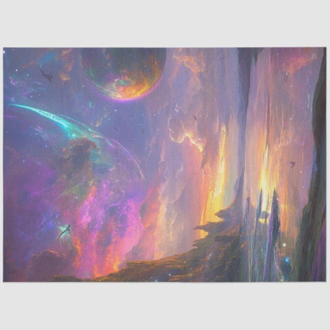 Decoupage Fantastische Sky Hues Lila Blue Pink Seidenpapier (Vorderseite)