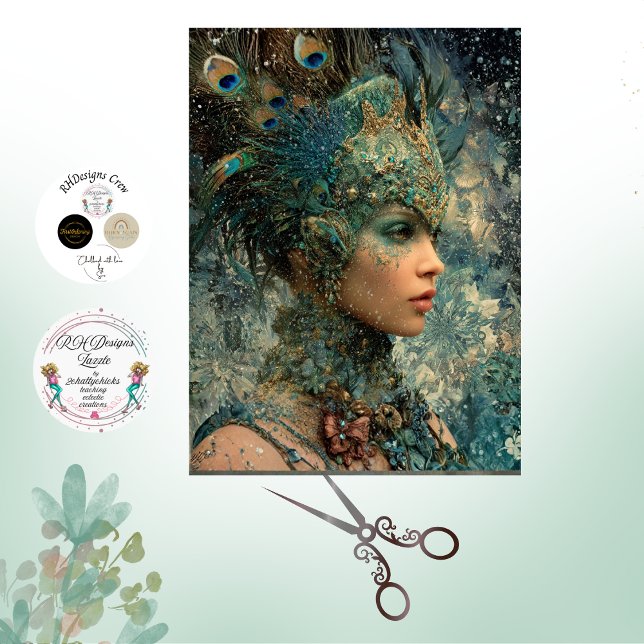 Decoupage Fantasy Peacock Woman Teals Feathers  Seidenpapier (Von Creator hochgeladen)