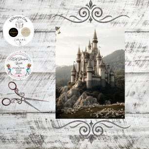 Decoupage Fantasy-Schloss Irland Berge  Seidenpapier