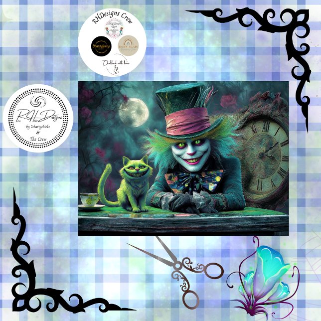 Decoupage Fantasy Tea Party Alice Wonderland Cat Seidenpapier (Von Creator hochgeladen)