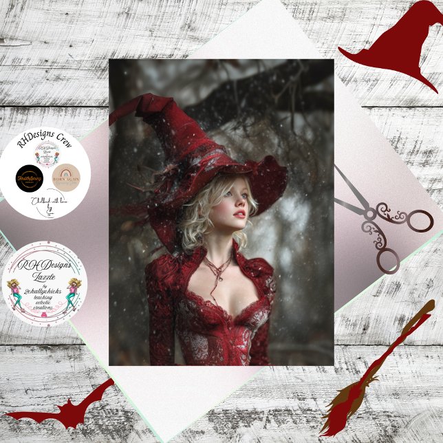 Decoupage Fantasy Witch Dressed in Red Winter  Seidenpapier (Von Creator hochgeladen)