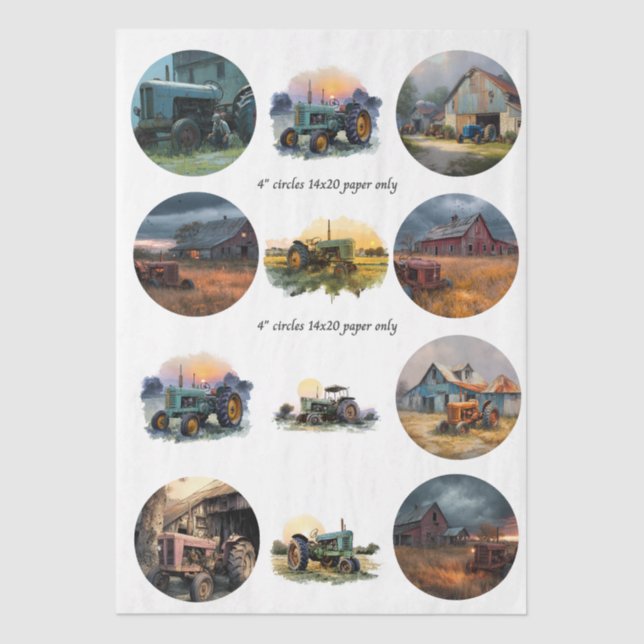 Decoupage Farm Life 4" Coaster Set Rustic  Seidenpapier (Vorderseite)