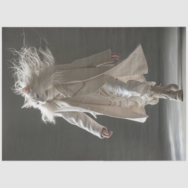 Decoupage Fashion Show White Cat White Outfit Seidenpapier (Vorderseite)