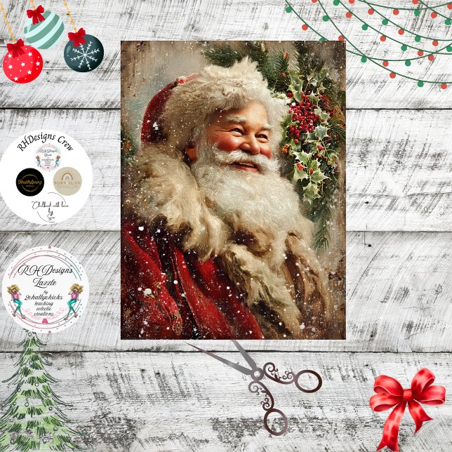 Decoupage Festive Santa Claus Holly Tree Seidenpapier (Von Creator hochgeladen)