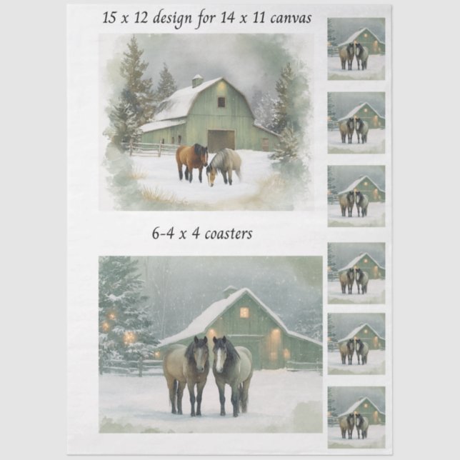 Decoupage Fits 11x14 Canvas Winter Horse Scene  Seidenpapier (Vorderseite)