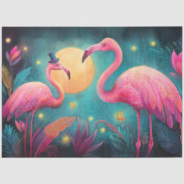 Decoupage Flamingo Heather Fireflies Love Story Seidenpapier