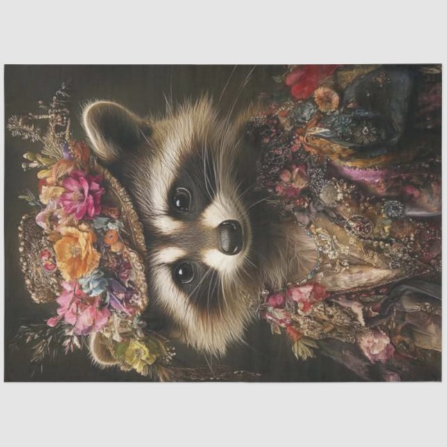 Decoupage Floral Crowned Raccoon Regal Kostüm Seidenpapier (Vorderseite)