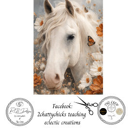 Decoupage Floral White Horse Portrait Equine Seidenpapier