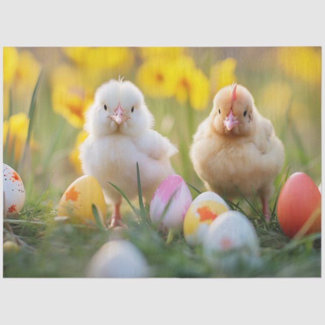 Decoupage Fluffy Chicks Pastellfarben Ostern Seidenpapier (Vorderseite)