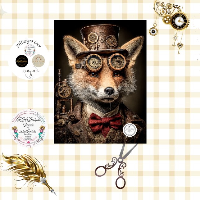 Decoupage French Canadian Steampunk Fox KOBI  Seidenpapier (Von Creator hochgeladen)