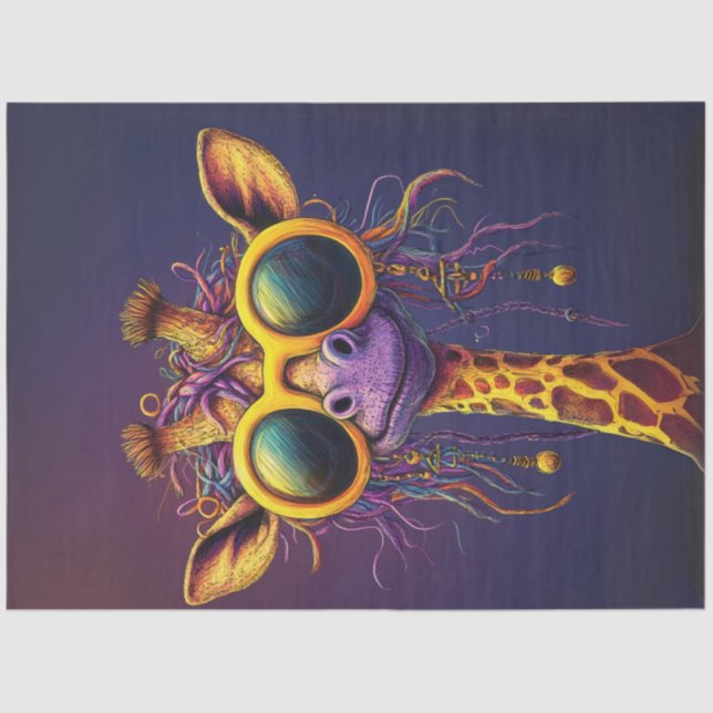 Decoupage Funky Giraffe Gelbe Sonnenbrille A Diva Seidenpapier (Vorderseite)