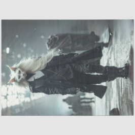 Decoupage Futuristic Mode Show Cat in Schwarz Seidenpapier