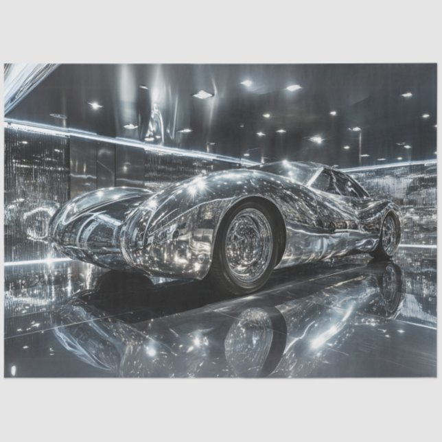 Decoupage Futuristic Silver Reflektive Sleek Car Seidenpapier (Vorderseite)