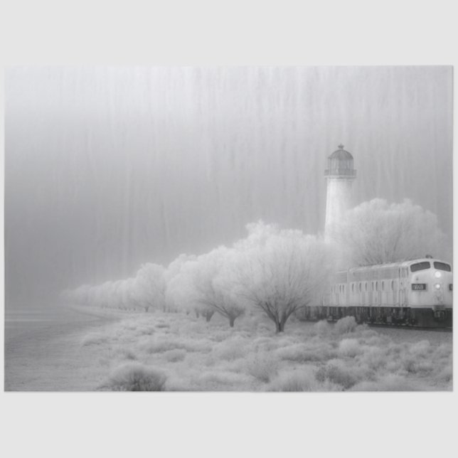 Decoupage Ghost White Winter Train Reise Seidenpapier (Vorderseite)