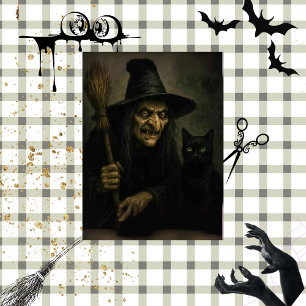 Decoupage Gnarly Hexe & ihre schwarze Katze Seidenpapier