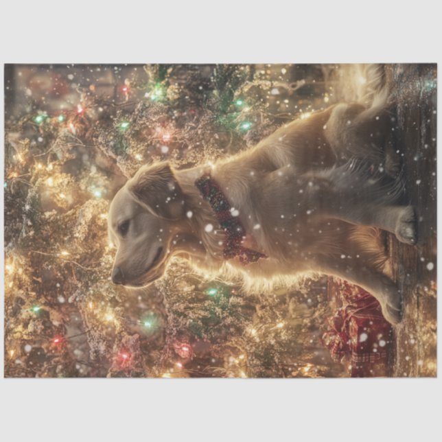 Decoupage Gold Retriever Weihnachtsbaumleuchten Seidenpapier (Vorderseite)