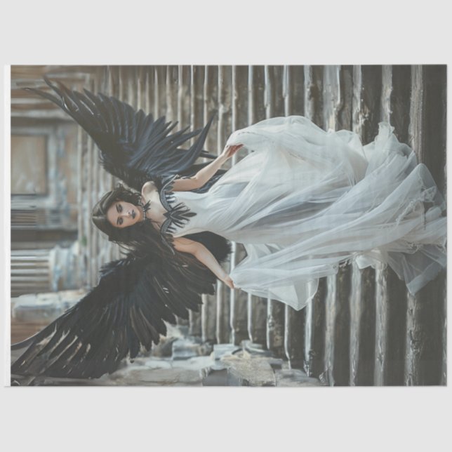 Decoupage Gothic Good Angel White Dress Black Wing Seidenpapier (Vorderseite)