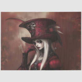 Decoupage Gothic Lady in RED Seidenpapier