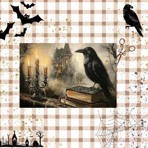 Decoupage Gothic Raven Spuk Mansion Foggy Seidenpapier