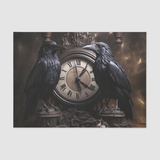 Decoupage Gothic Ravens mit Uhr Seidenpapier (Vorderseite)