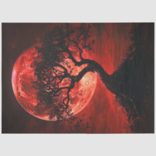 Decoupage Gothic Red Moon Black Tree Crimson Hues Seidenpapier