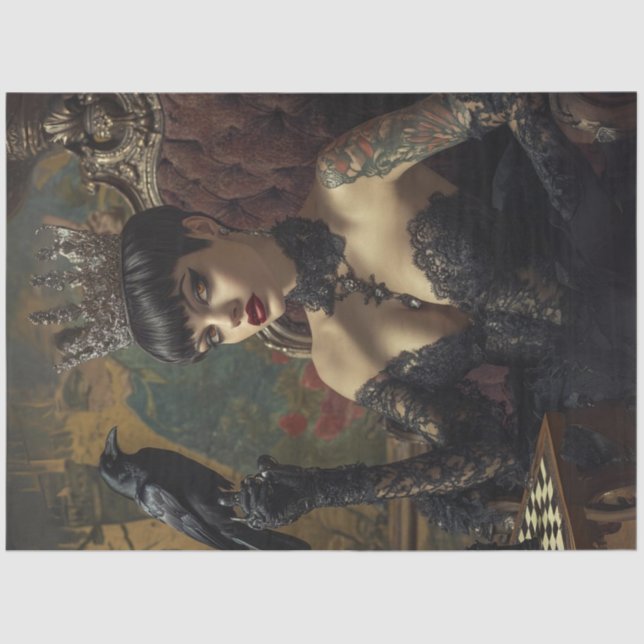 Decoupage Gothic Royalty Queen in Black Seidenpapier (Vorderseite)