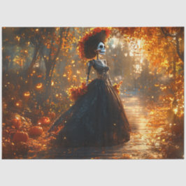 Decoupage Gothic Skeleton Elaborate Black Dress Seidenpapier