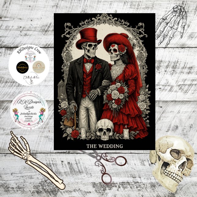 Decoupage Gothic Skeleton Wedding In Red Black  Seidenpapier (Von Creator hochgeladen)