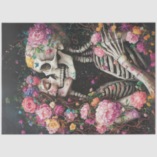Decoupage Gothic Skelett mit Blume verziert Seidenpapier