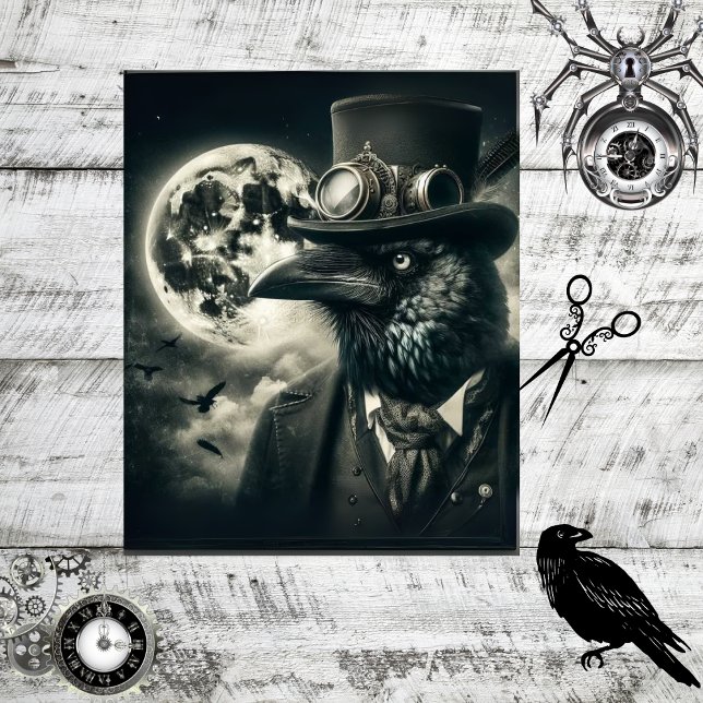 Decoupage Gothic Steampunk Raven Mystical Moon Seidenpapier (Von Creator hochgeladen)