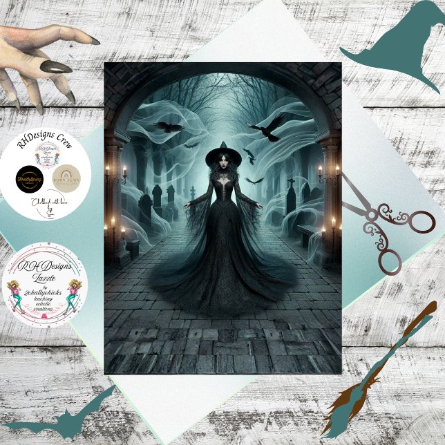 Decoupage Gothic Witch Graveyard Fantasy  Seidenpapier (Von Creator hochgeladen)