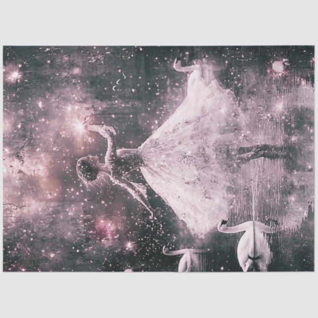 Decoupage Graceful Ballerina & Swans Lila Hue Seidenpapier (Vorderseite)