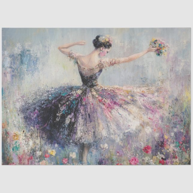 Decoupage Graceful Ballerina Tanzfeld Blume Seidenpapier (Vorderseite)