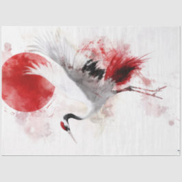 Decoupage Graceful Crane Red Sun Wasserfarbe Seidenpapier