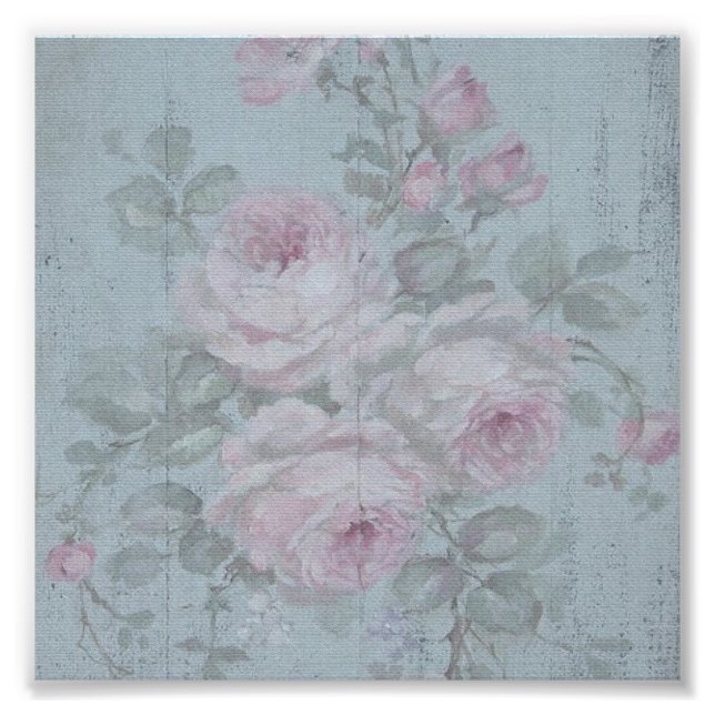 Decoupage, grau aquamarin, blumenreich, Shabby Chi Fotodruck (Vorne)