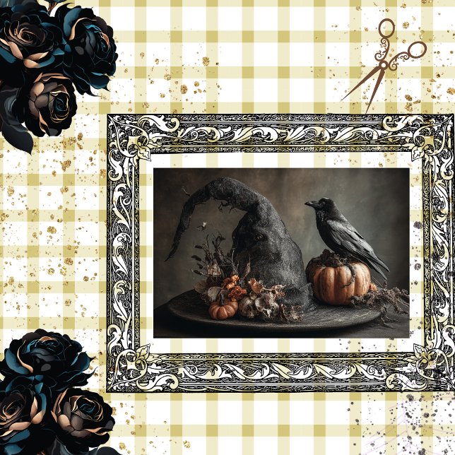 Decoupage Halloween Crow auf Hexenhut Seidenpapier (Von Creator hochgeladen)