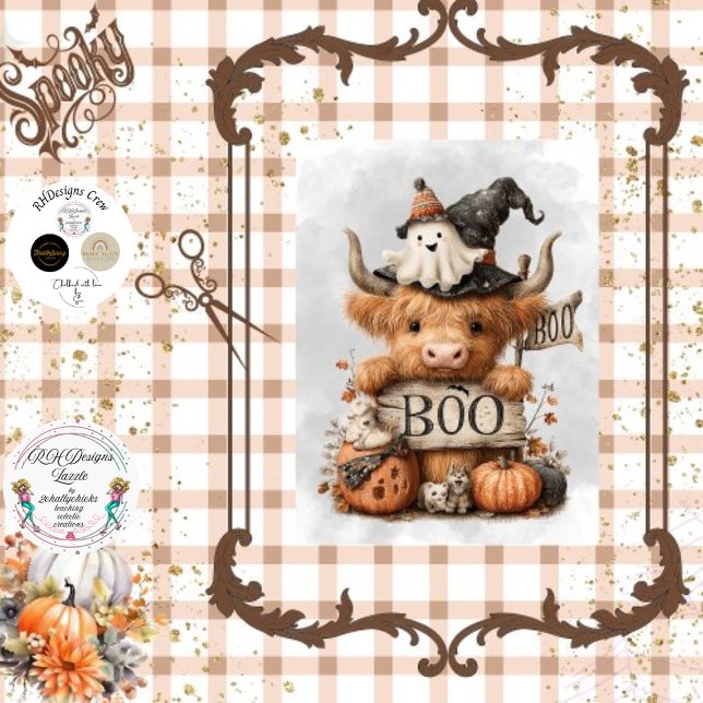 Decoupage Halloween Highland Cow Boo-Zeichen Seidenpapier (Von Creator hochgeladen)