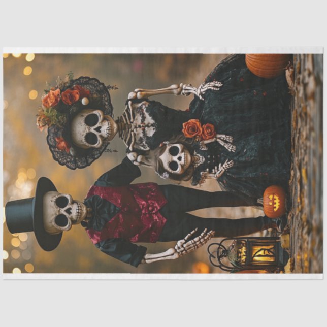 Decoupage Halloween Skeleton Family Seidenpapier (Vorderseite)