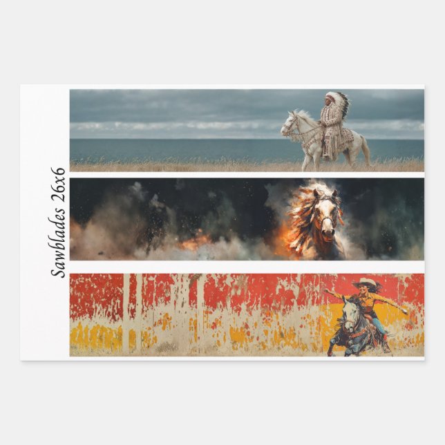 Decoupage Hand Saw Art Western 26x6" Designs  Geschenkpapier Set (Vorderseite)
