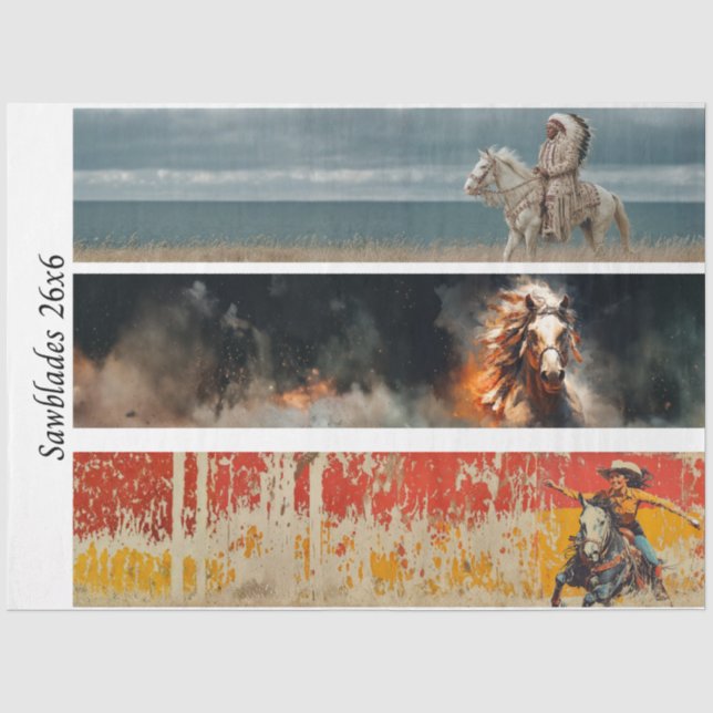 Decoupage Handsäge Kunst Western 26x6" Designs  Seidenpapier (Vorderseite)