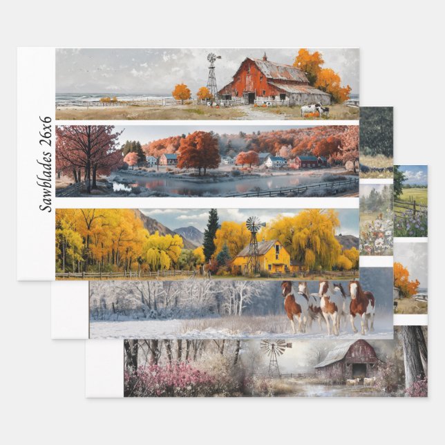 Decoupage Handsaw Designs Red Barn, Yellow Barn,  Geschenkpapier Set (Set)