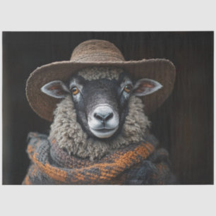 Decoupage Handsome Sheep Brown Hat Scarf Seidenpapier