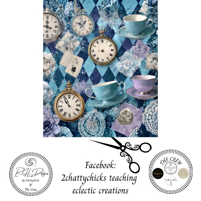 Decoupage Harlequin Tea Time Clocks Teacups  Seidenpapier (Von Creator hochgeladen)