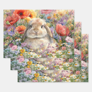 Decoupage-Hase in den Wildblumen Geschenkpapier Set